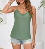 Women's V Neck Sleeveless Cami Top Slim Fit Hollow Lace Trim Spaghetti Strap Tank Top