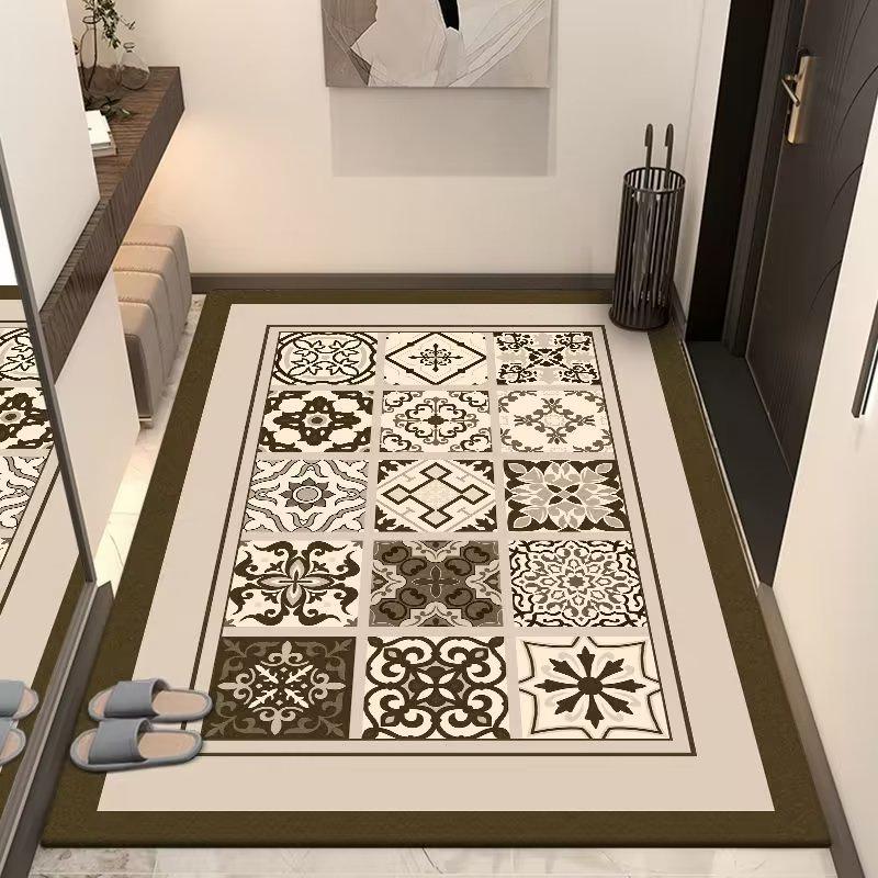 European Classical Entrance Carpet Square Foyer Entrance Floor Mat Floor Mat Bathroom Absorbent and Dirt Resistant Floor Mat