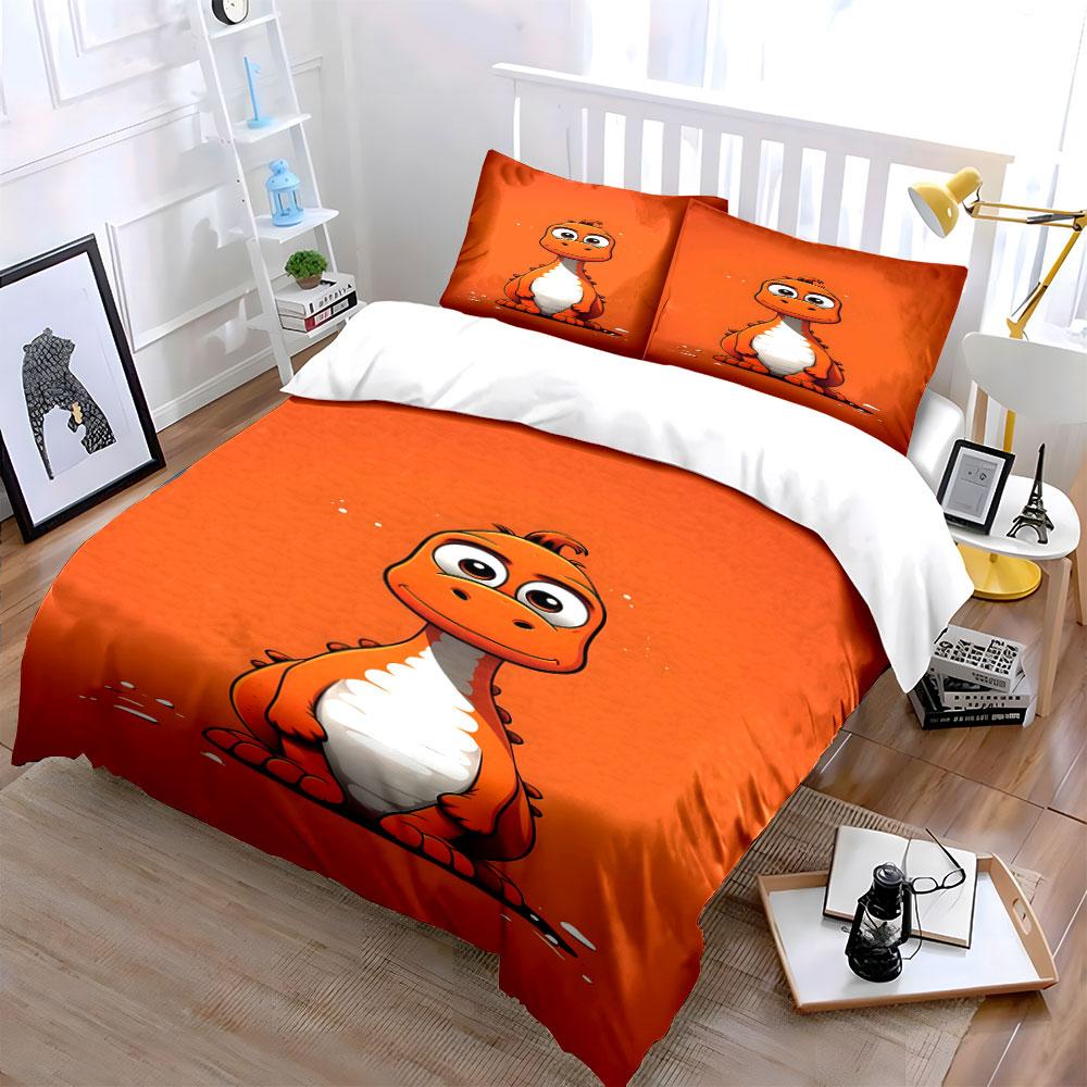 Orange Cartoon Dinosaur Design. Bedding Sets Duvet Cover Sets Duvet Covers Pillowcases(1 * Duvet Cover 2 * Pillowcases, Without Duvet Insert)