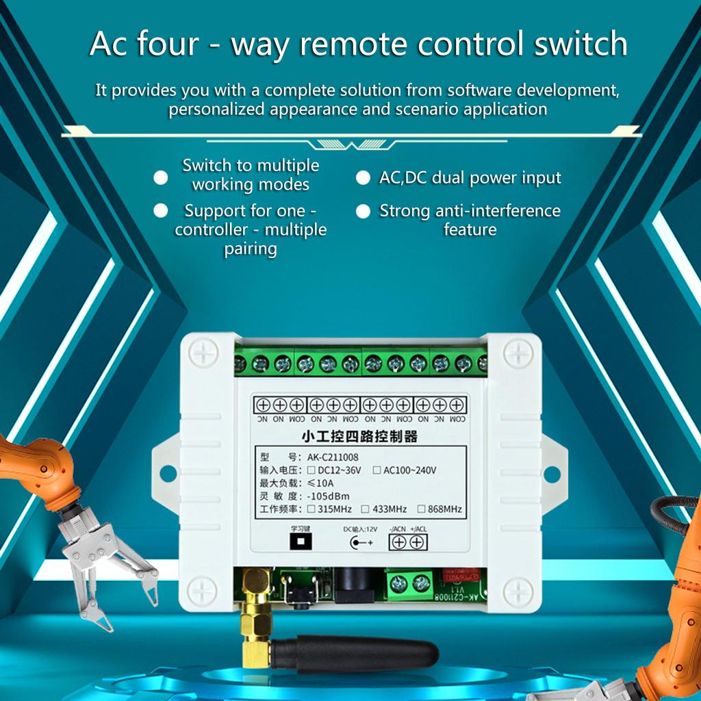 Universal Relay Receiver and Transmitter 4 Channel Remote 433Mhz for Garage Door