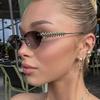 Cat Eye Rivet Rimless Sunglasses Women Luxury Fashion Brand Oval Narrow Sun Glasses Shades Trendy Elegant Unique Eyewear