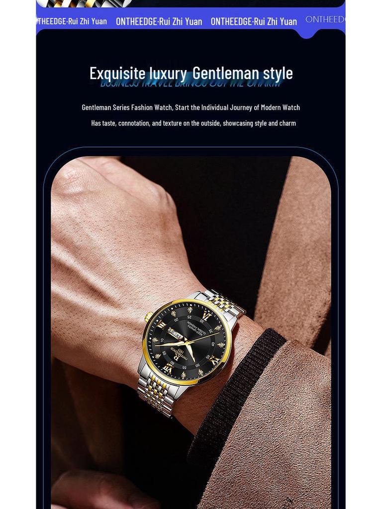 Luminous Waterproof Ultra-Thin Men's Quartz Watch with Double Calendar