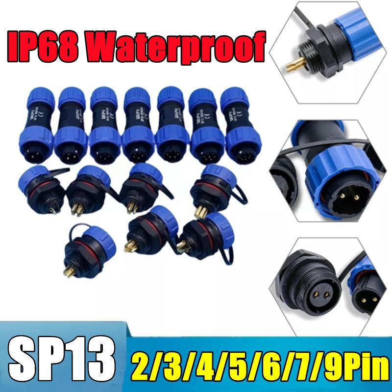 SP13 Waterproof Connector IP68 2/3/4/5/6/7/9 Pin Cable Connector Male/Female Plug Socket Nut/Flange/Docking Cable Wire Connector