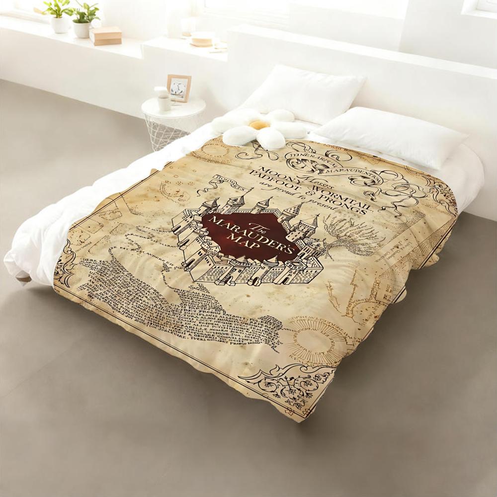 The Marauder's Map Throw Flannel Throw Blanket: Soft Kid-Friendly Warm Anti-Static All Season Washable Couch Bed Home