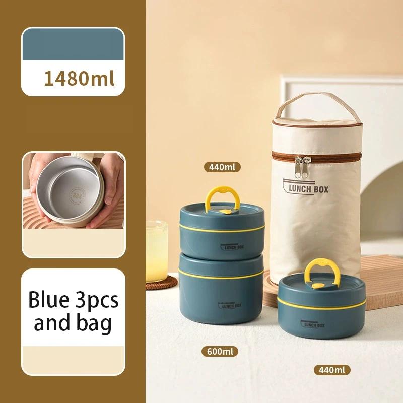 3-Tier Stackable Bento Lunch Box Set - Insulated Leakproof Food Containers Microwave Dishwasher Safe for Office School Picnic