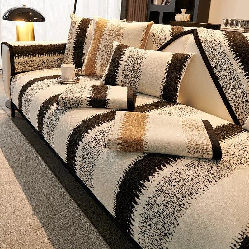 

Черно-белая полосатая диванная подушка, сезонное универсальное градиентное полотенце для дивана, противоскользящее пылезащитное покрытие для дивана из синели, наволочка 70x70cm 1pcs