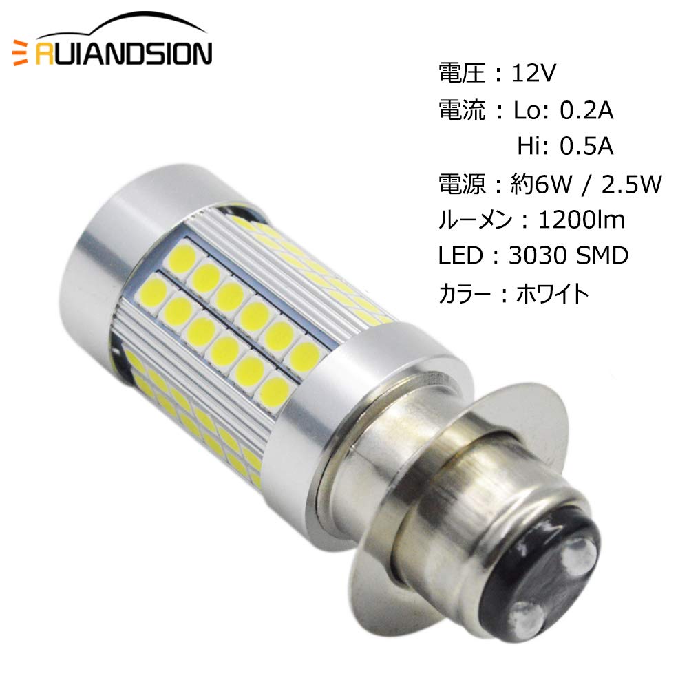 Ruiandsion H6M P15D LED Headlight 12V Hi/Lo Switchable 3030 66SMD