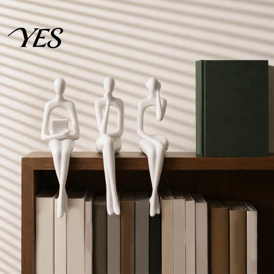 Artistic Home Accent 3Pcs/Set Abstract Human Figurines, 3D Printed Modern Minimalist Art Sculpture, Cabinet Edge Ornament Sitting Figure Statues