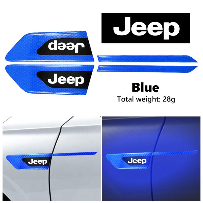 2pcs Reflector Stickers Car Door Anti-collision Sticker For Jeep Cherokee Wrangler JK Gladiator Compass Renegade Patriot
