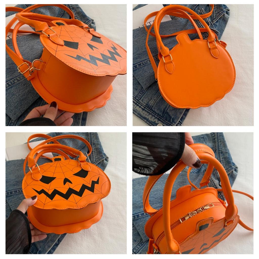 Halloween, Bags, Contrasting Colors, Women's Bags, Single Shoulder Bags, Small Round Bags, Funny Bags, Pumpkin Bags
