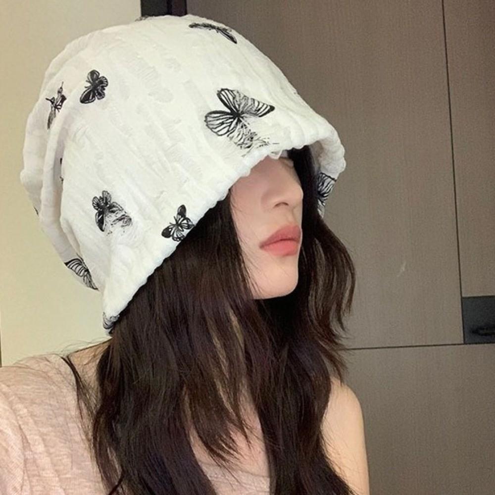 Thickened Butterfly Print Beanies Holes Plush Pullover Hat Fashion Fleece Beanies  Keep Warm