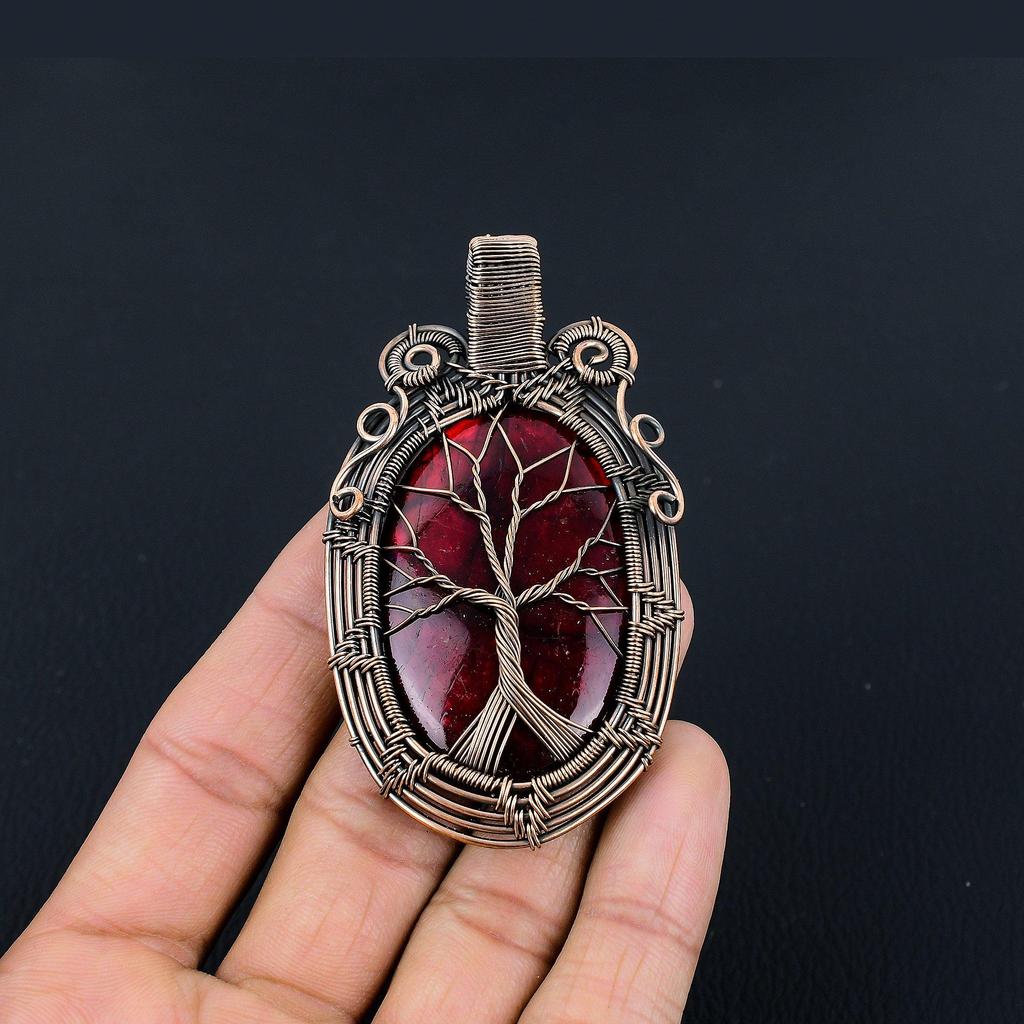 Tree Of Life Red Flash Labradorite Pendant, 999 Copper Wire Wrapped Jewelry, Gemstone Jewelry Pendant, Handmade Wedding Gift Jewelry