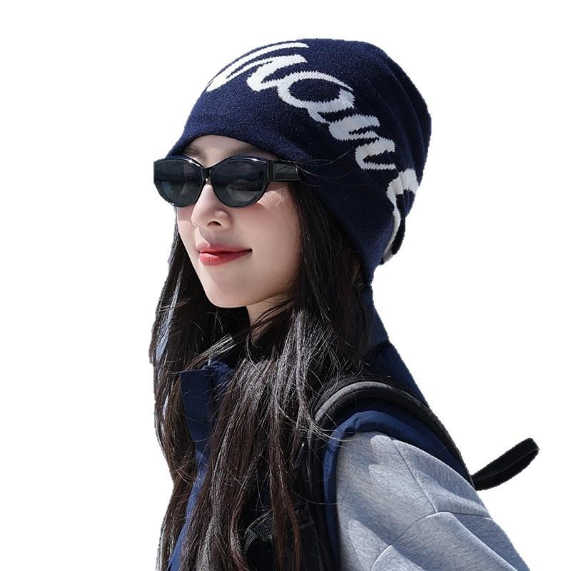 New Letter Embroidered Knitted Hat for Women Autumn and Winter Warm Ear Protection Hood Outdoor Hiking and Camping Hood
