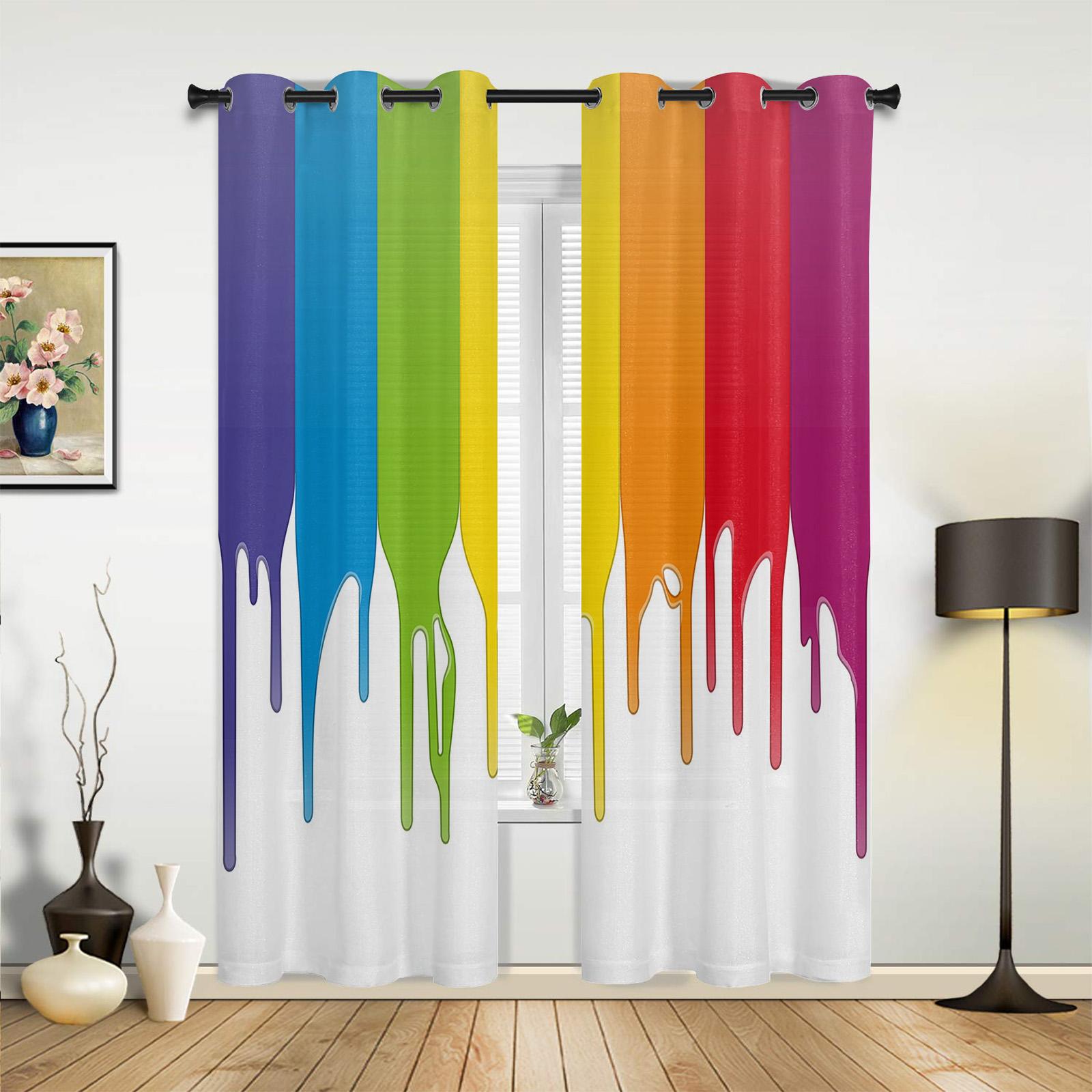 Candy Rainbow Stripes Vorhänge für Schlafzimmer Wohnzimmer Vorhänge Küche Kinderzimmer Fenster Vorhang Moderne Wohnkultur 107W x 115H(cm) x2