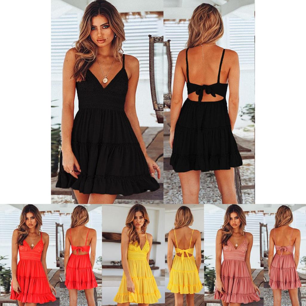 Stylish Women Summer Boho Short Mini Dress For Evening Cocktail And Beach Parties