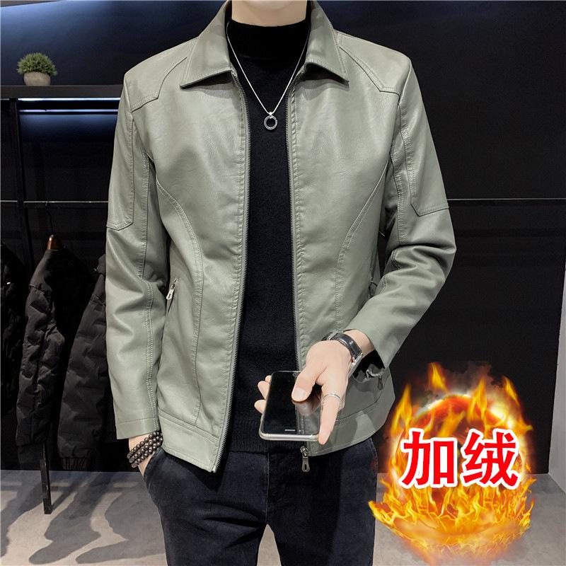 New spring and autumn soft leather jacket men's fashion casual lapel slim trend leather jacket