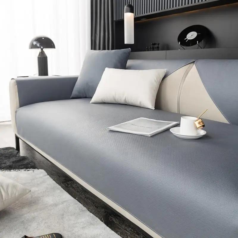 Simple Imitation Cowhide Sofa Mat Solid Color Waterproof  Anti Cat Scratch Pet Cushion Hot Four Seasons Universal Couch Cover