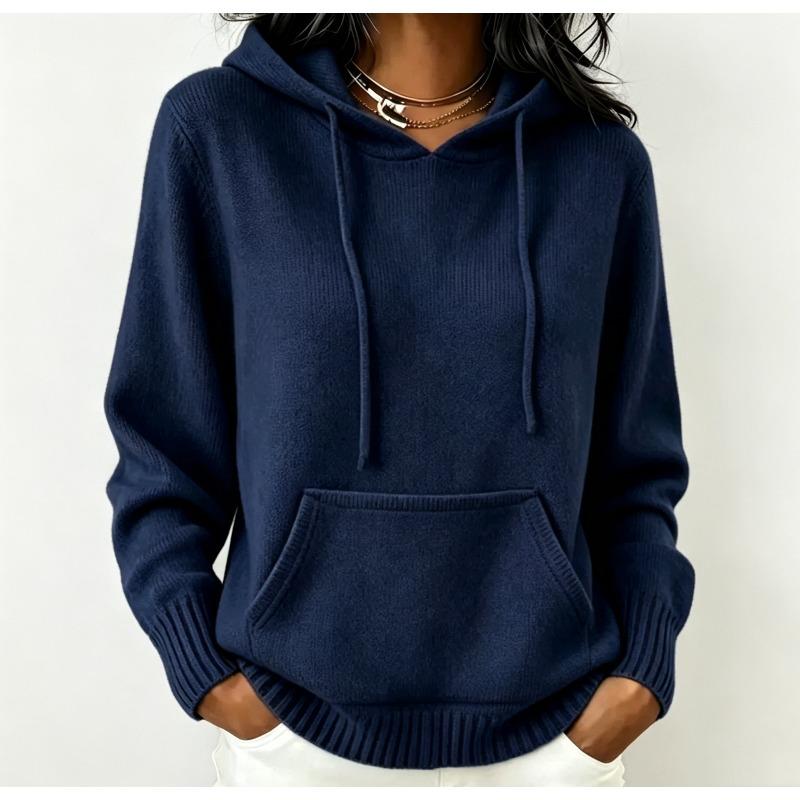 Hooded Knitted Hoodie Women's Autumn/Winter Hoodie Drawstring Pocket Sweater Women's Casual Solid Color Women