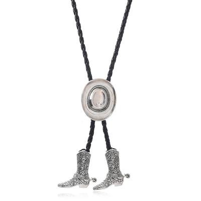 Exquisito Sombrero de Vaquero Botas Collar Aleación de Alta Gama Camisa de Vaquera Colgante de Cuello Estilo Étnico Cuerda de Cuero Retro Decoración de Lazo
