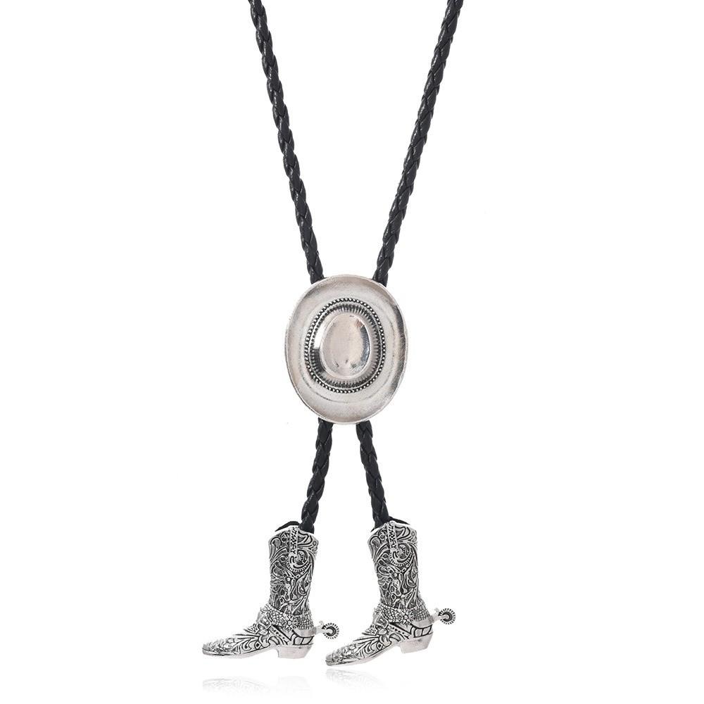 Zinc Zinc Alloy Cowgirls Shirt Neck Pendant High-end Leather Rope Tie Decor Cowboy Hat Boots Necklace Daily