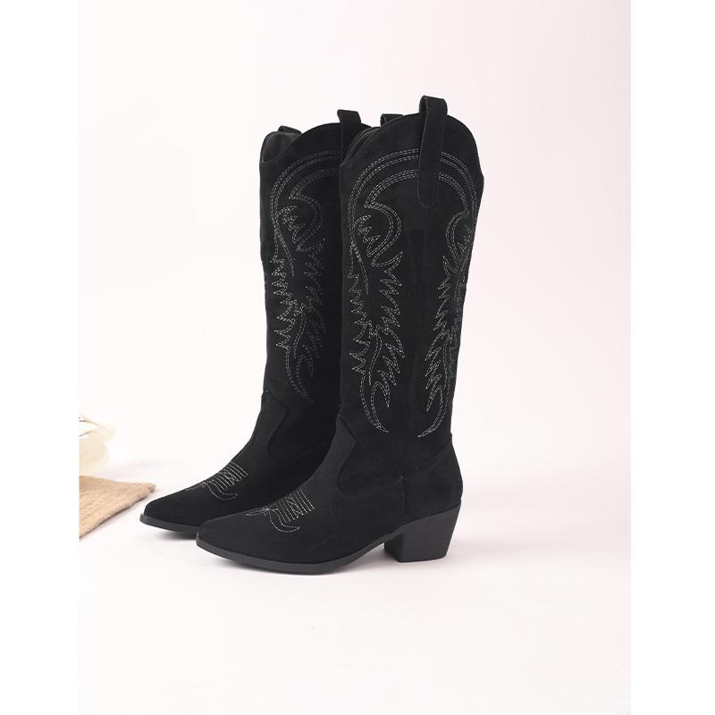 Maillard retro pointed high tube embroidered western cowboy boots women's new versatile and thin knight boots