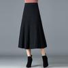 Women Pleated Skirt Elastic High Waist A-Line Midi Solid Color Mid-calf Length Skirt Thickened Commuting Style Skirt