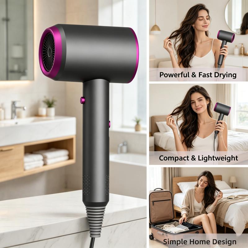 Negative Ion Hair Dryer with Wind Collector Nozzle, Adjustable Hot Cold Wind Lightweight Blow Dryer for Household Hair Drying