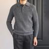 Men's Solid Color Knitted Buttons Lapel Long Sleeve Top Men's Casual Fashion Long Sleeve Top