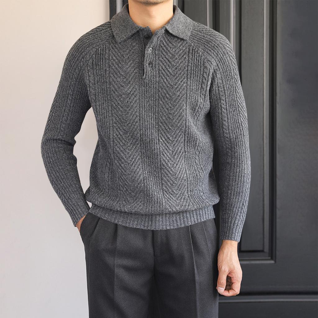 Men's Solid Color Knitted Buttons Lapel Long Sleeve Top Men's Casual Fashion Long Sleeve Top
