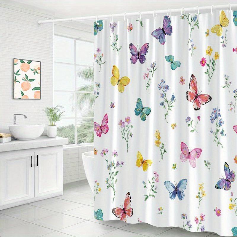 Whimsical Watercolor Butterfly And Floral Shower Curtain Single Piece Vibrant Illustrations