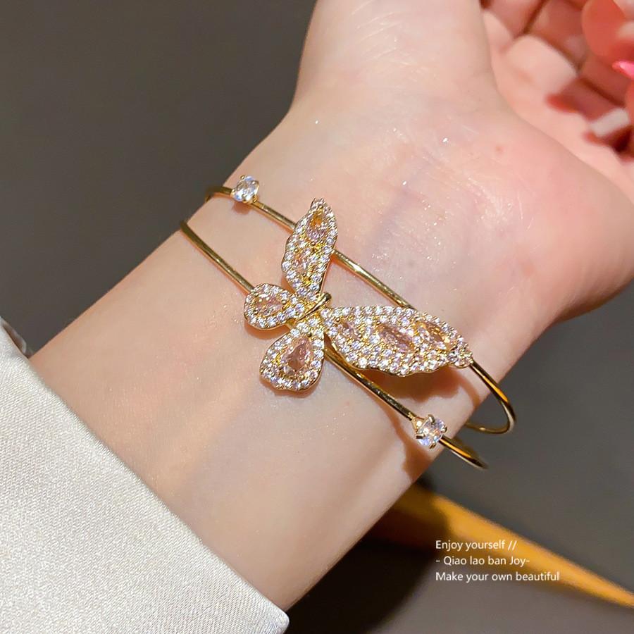 Fashion Butterfly Zircon Double Layer Bracelet With Cubic Zirconia For Elegant Casual Wear