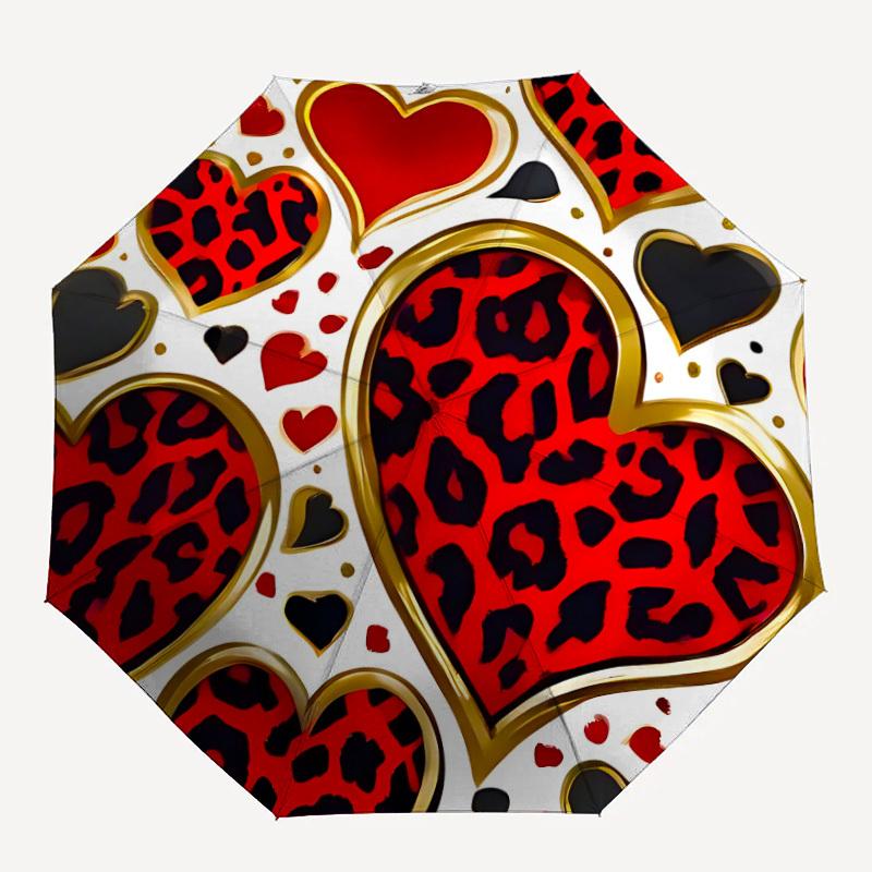 

1pc Leopard Heart Pattern Automatic Folding Umbrella - Portable Collapsible 8-Rib Umbrella for All Seasons yy251119179