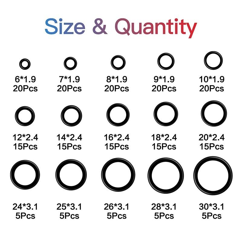 200PCS Rubber O Ring Assorted Set Nitrile Silicone Rubber Washer Gasket Sealing Waterproof O-Ring Ring DIY Electronic Repair Kit