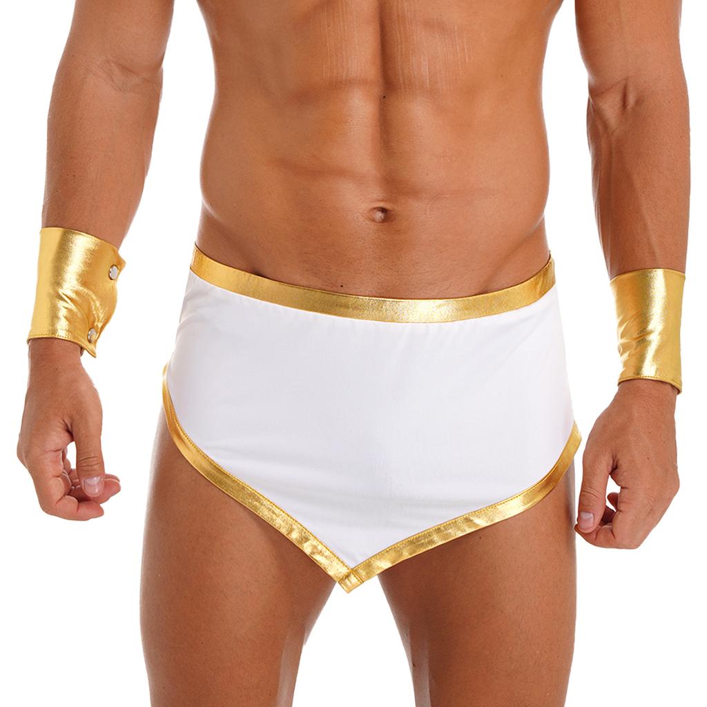 Herren Altes Rom Kostüm Halloween Themenparty Rollenspiel Outfit Kontrastfarbiger Besatz Unregelmäßiger Saum Rock Manschetten Set