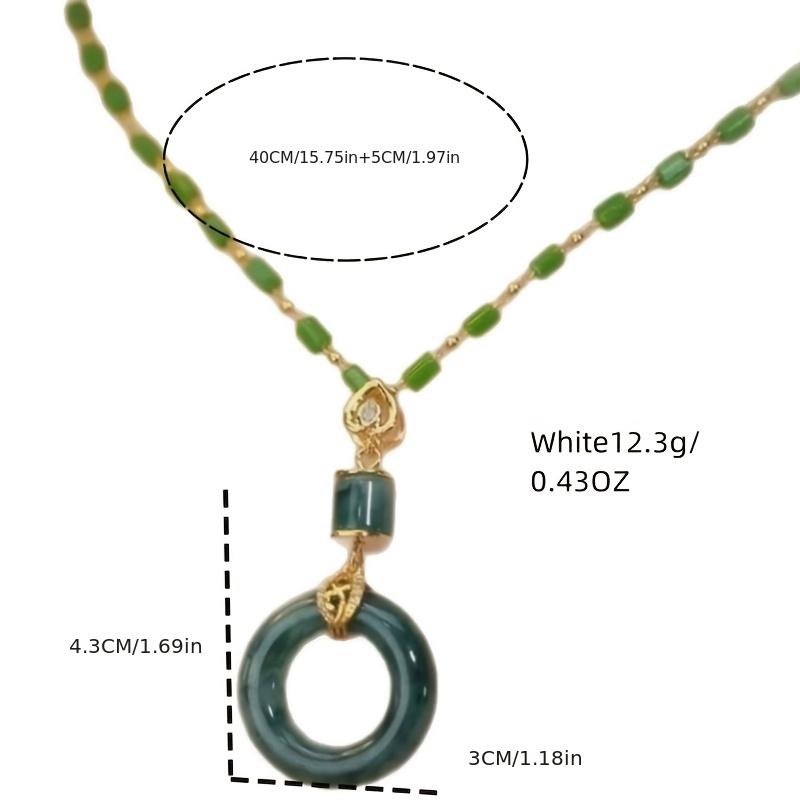 2025 New Retro Bamboo Bead Necklace with Safety Buckle Clasp - Green Resin Chain & Cubic Synthetic Zirconia Pendant, Versatile Collarbone Chain