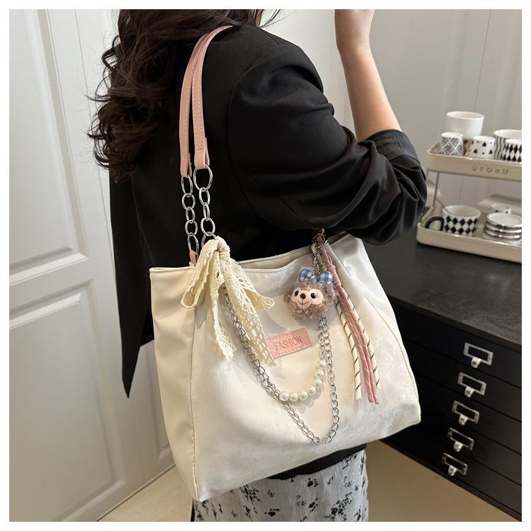 Korean Style Faux Leather Tote Bag for Women Large Capacity Commuter Shoulder Handbag