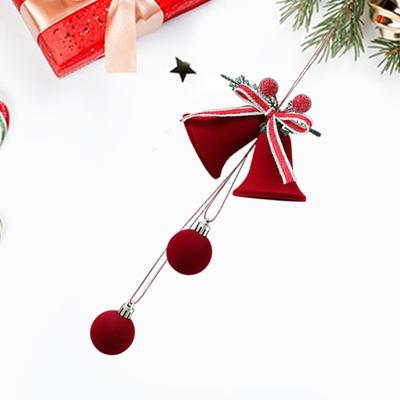 Velvet Christmas Ball Flocked Hanging Ornament Bells Hanging Pendant for Christmas Indoor Outdoor Decoration