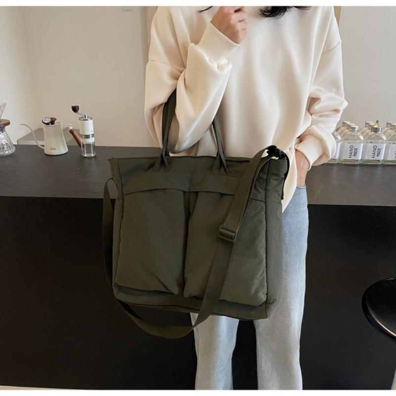Tote Bag Women Large Capacity 2-Way Multi-Pocket Handheld Casual Minimalist Shoulder Crossbody Bag College Student Class Bag