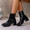 Fashion Fashion Square Toe Ankle Boots for Women Spring Autumn Black Chunky High Heel Boots Woman Back Zipper Patent Leather Botas Mujer
