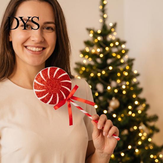 Seasonal Home Decor for Parties Christmas Lollipop Ornaments, Red White Swirl Candy Cane with Tree Spiral Ornament Bow, Artificial Props Tabletop