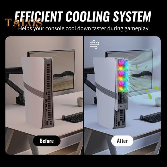 Game Console Cooling Fan with RGB Lighting Low Noise Adjustable USB External Fan Cooler for PS5 Pro/for PS5 Slim