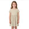 Girls Short Sleeve Dress Casual Loose Fit Breathable Cotton Linen Blend Summer Dress with Gathered Waist and Round Neck for Daily Wear