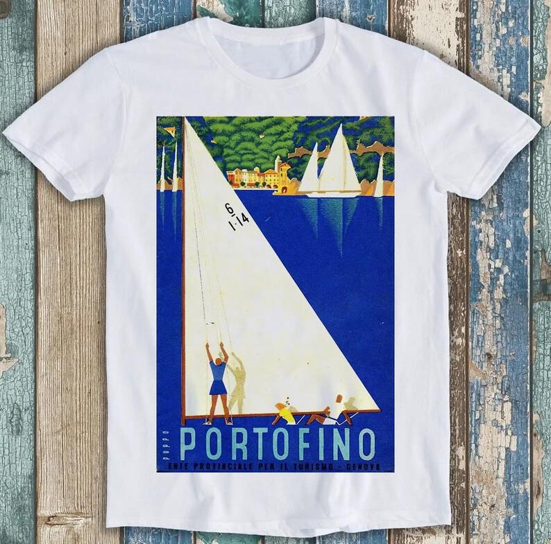 Portofino 1941 Italy Travel Poster Limited Edition Funny Gift Tee T Shirt M1598