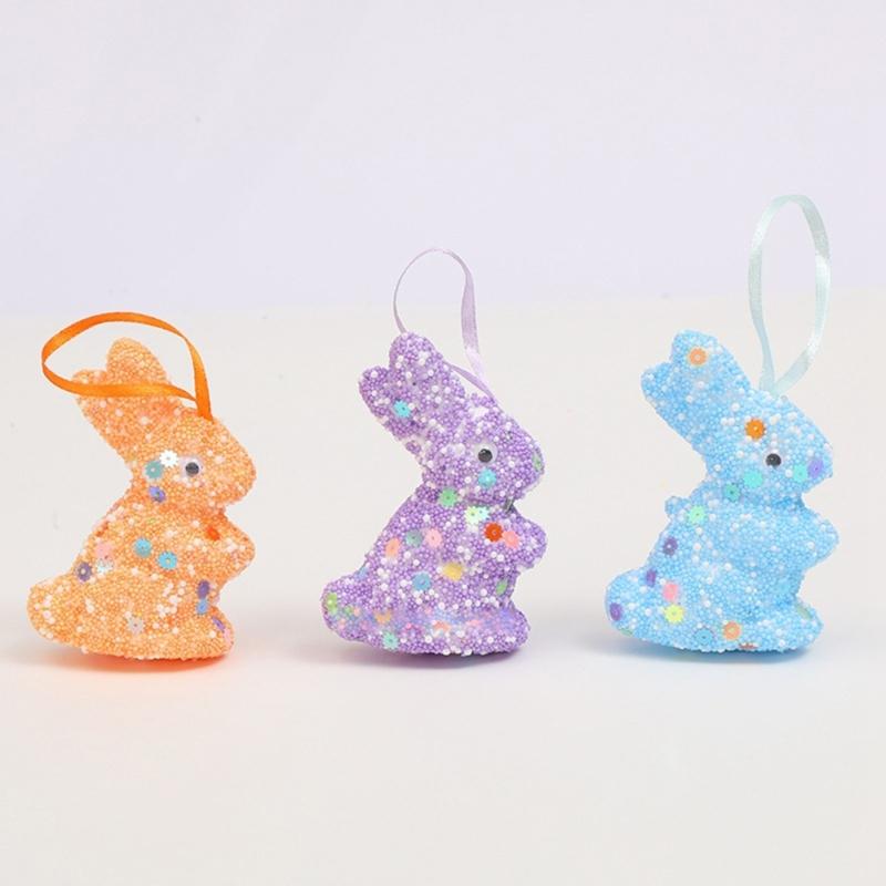 6er-Pack Oster-Themen-Schaumstoff-Hasen zum Aufhängen Funkelnde Pailletten Hasen-Ornament Festival Feiertagsdekoration für Zuhause