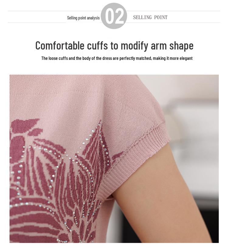 Summer Style Ice Silk Short-Sleeved T-Shirt & Knit Cardigan for Middle-Aged and Elderly Women