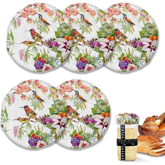 Sourdough Starter Cloth Covers Jars,Water Lotus Fermentation Cheese Fabric Lids,Fit Jars Mouth from 3-4 inch, 5 Pack