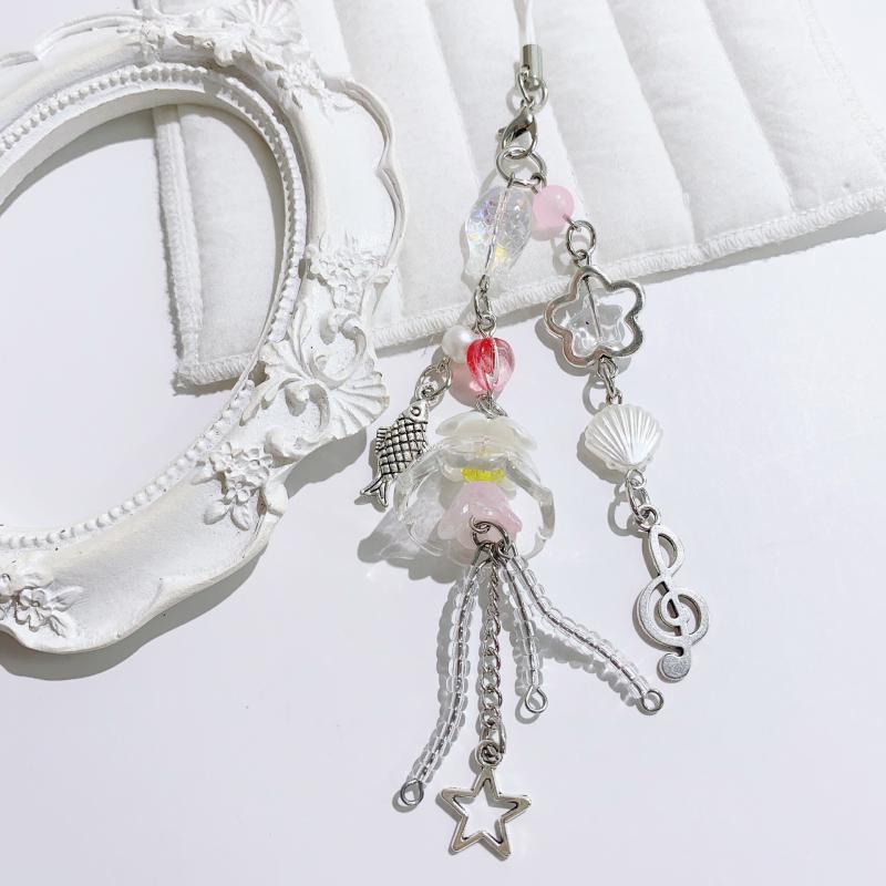 

Девичий Оригинальный Дизайн Персонализированный Колокольчик Ветра Цепочка для Мобильного Телефона Цепочка от Потери Хрустальные Стеклянные Бусины Ccd Украшения розовый