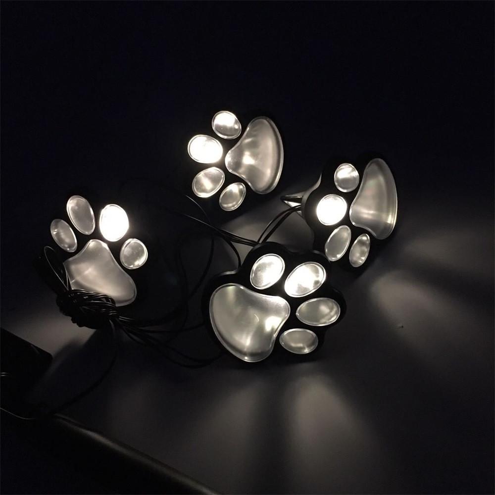 Outdoor LED Paw Solar Decor Lamp – Set Of 4, Solar Dog Cat Animal Paw Print Lights For Pathway, Lawn, Yard, Walkway, Warm/White Light