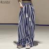 ZANZEA Women Casual Elastic Waist Loose Stripe Print Pants