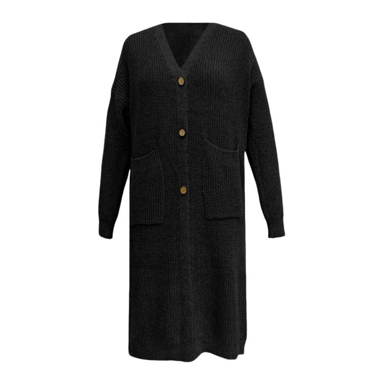 Lazy Trend Knitted Cardigan Women Long Sleeve Knee Length Medium Long Hair Jacket Solid Color